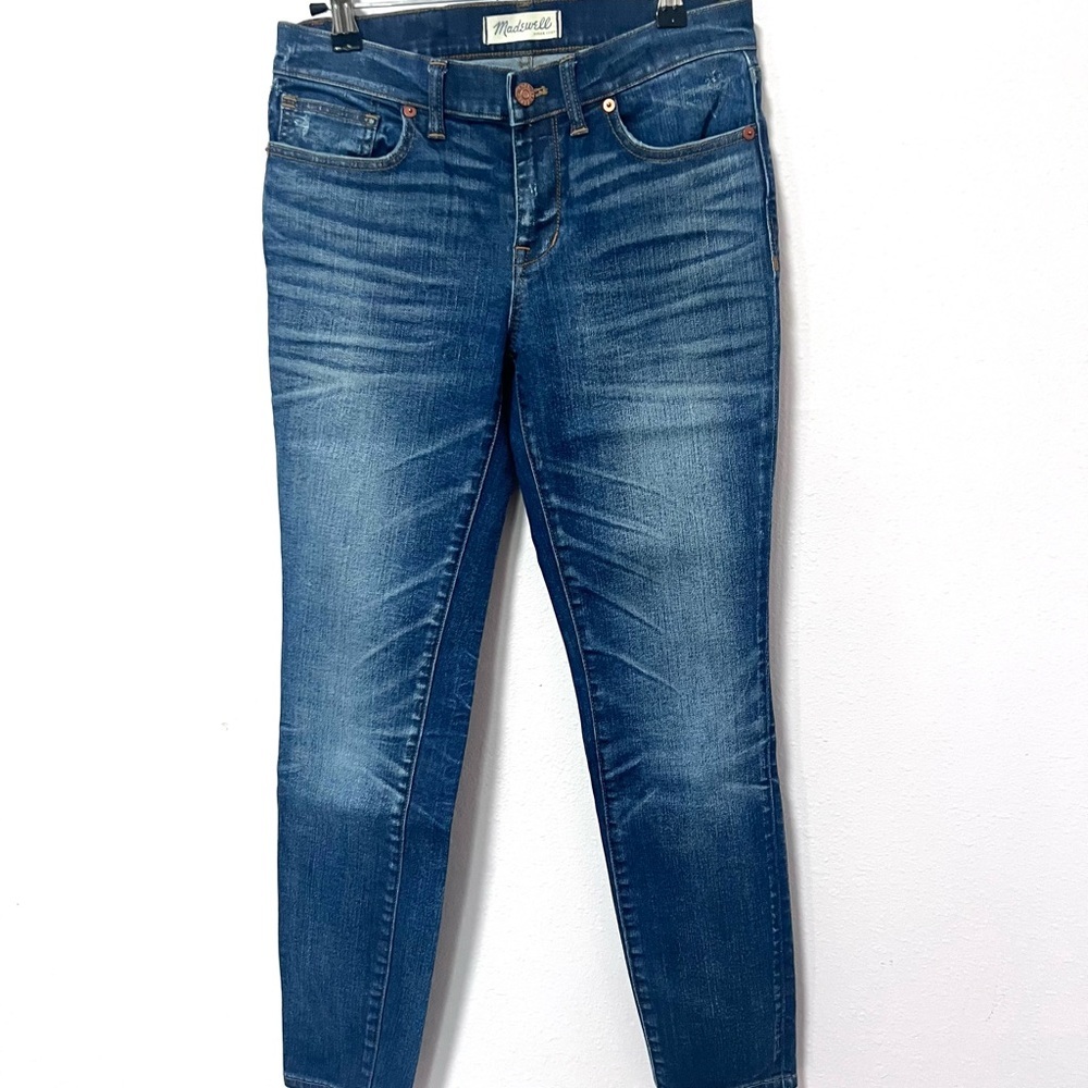 Madewell Blue Skinny Jeans with Distressed Fading 27
